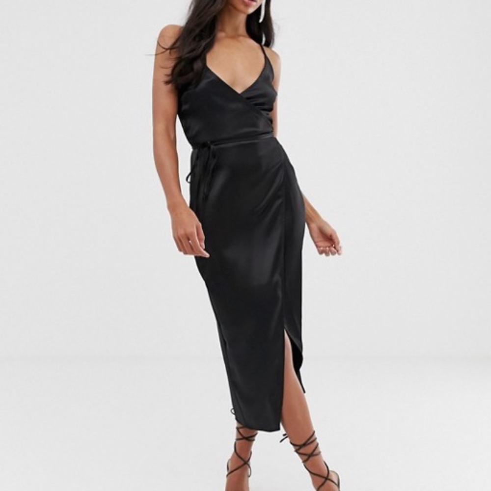 NWT Satin midi wrap dress